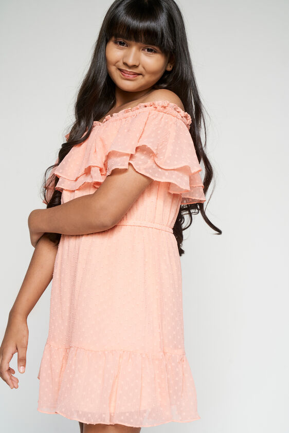 Peach Solid Flounce Dress, Peach, image 3
